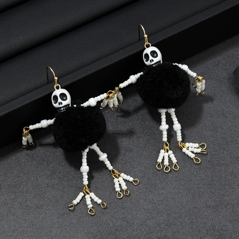Wholesale Acrylic Skull Robot Dangle Earrings with Pom Poms Party Wear Jewelry Accessory