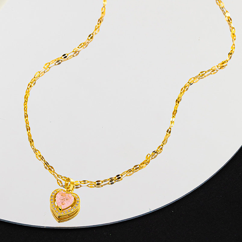 Wholesale Ice Stone Pink Diamond Light Luxury Copper Gold-plated Titanium Steel Necklace Luxury Necklaces ACC-NE-XuHao004