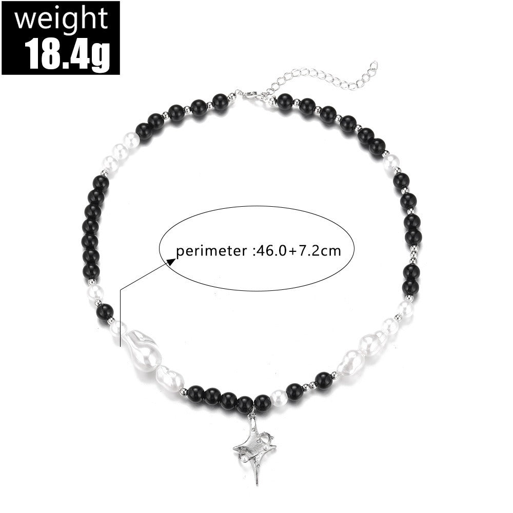 Wholesale  All-match Handmade Beaded Pearl Black and White Contrast Star Necklace