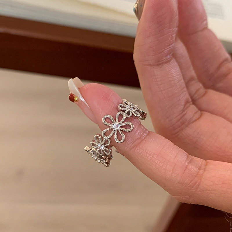 Wholesale High-grade Lace Hollow Flower Ring for Women' s Niche Unique and Exquisite Fashion Commuter All-match Ring Ring