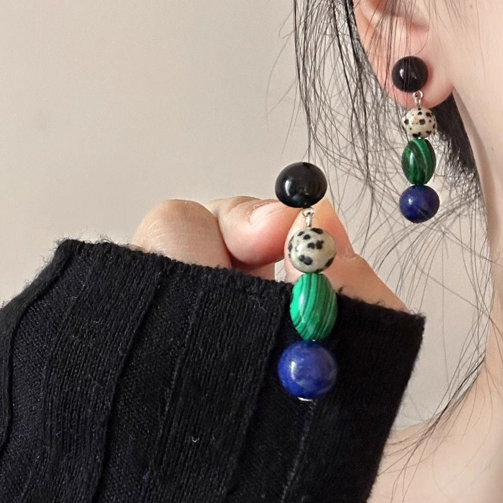 Wholesale  retro modern lapis stone contrast color ear studs earrings
