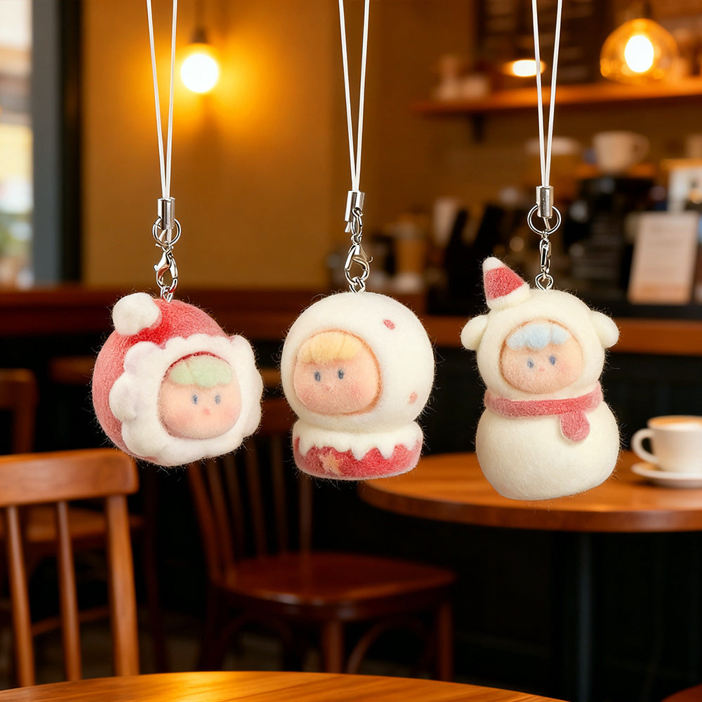 Wholesale Cute Resin Flocked Christmas Tree Keychain