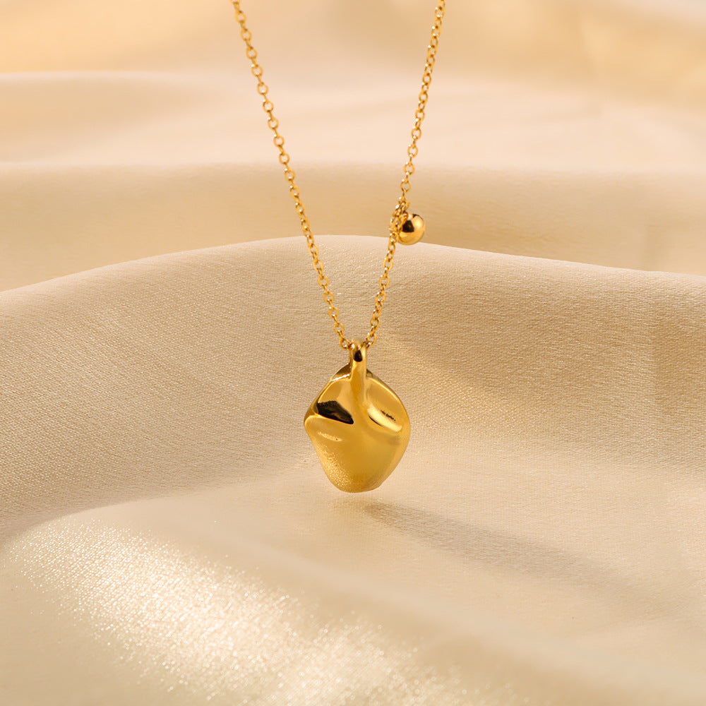 Wholesale  Oval Pleated Irregular Ball Pendant Stainless Steel Necklace