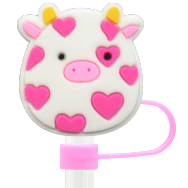 Wholesale Random 100pcs Cartoon Cute 10mm PVC Soft Straw Tube Cap ACC-SCR-RYY083