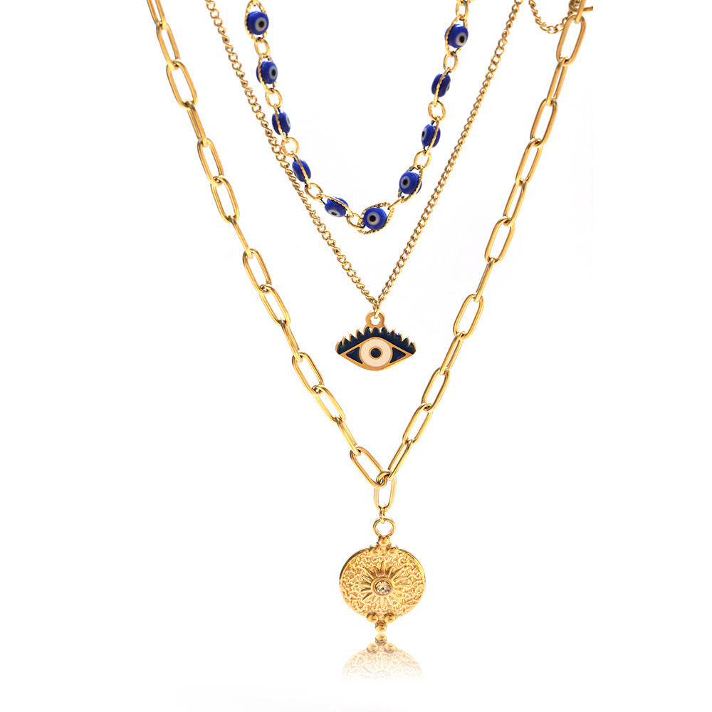 Wholesale evil eye clavicle chain hip hop exaggerated multilayer necklace