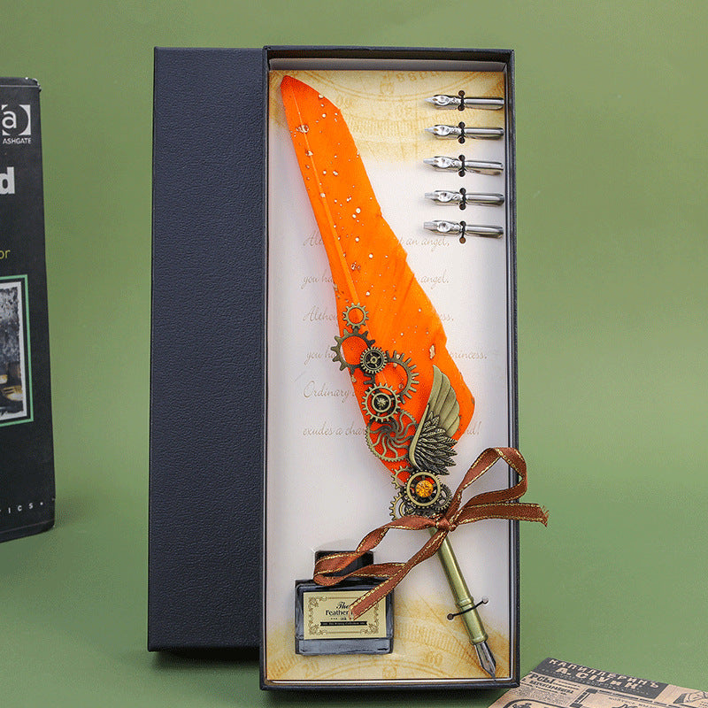 Wholesale Retro feather pen mechanical  gears gift box