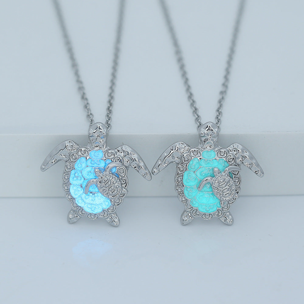 Wholesale mother and child turtle luminous pendant necklace