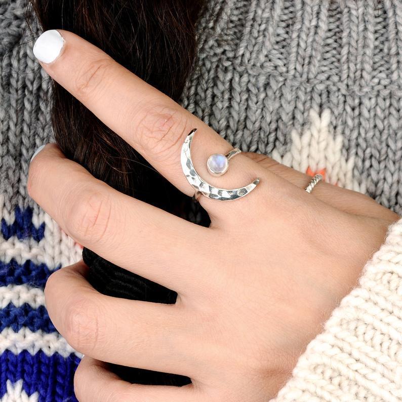 Wholesale Adjustable Moonstone Ring Thai Silver Finish Geometric Design Women S Fashion Jewelry