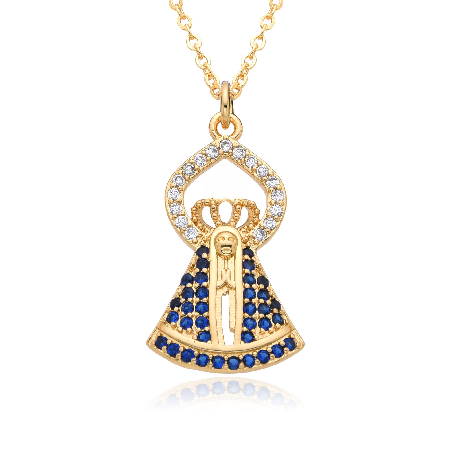 Wholesale zirconium inlaid necklace  gold plated Virgin Mary pendant necklace