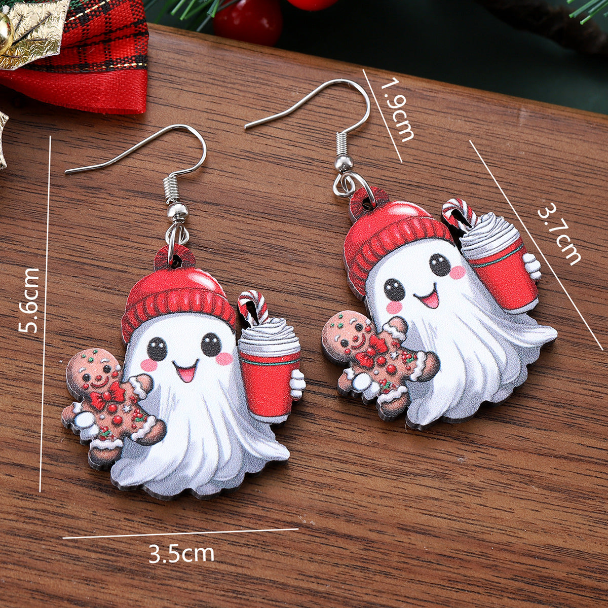 Wholesale  Ghost Christmas Gingerbread Man Coffee Cup Ghost Pendant Earrings