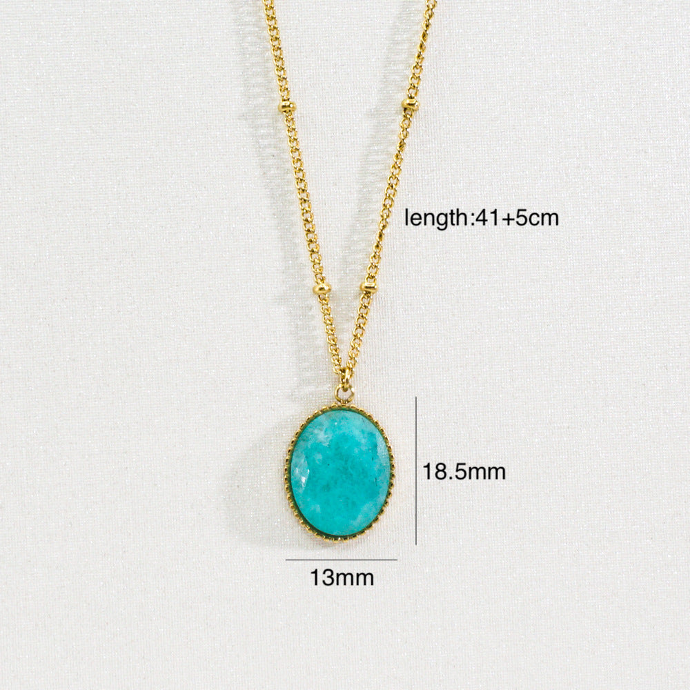 Wholesale  Titanium Steel 316L Cut Face Natural Stone Mang Star 14K Gold Necklace