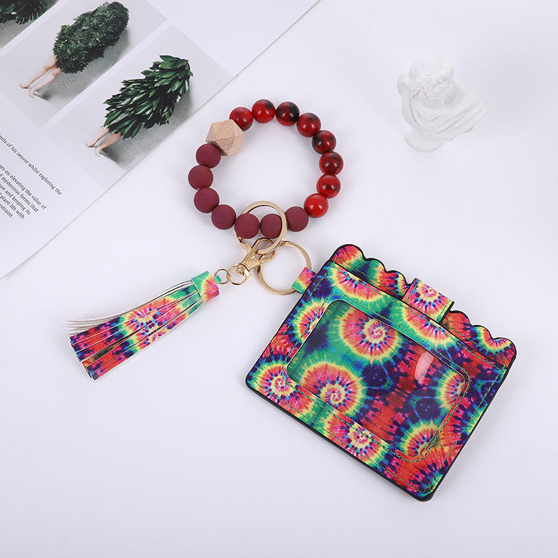 Wholesale Leopard Plaid Western Style Card Holder Silicone Beaded Wristlet Keychain ACC-KC-QiuXue011