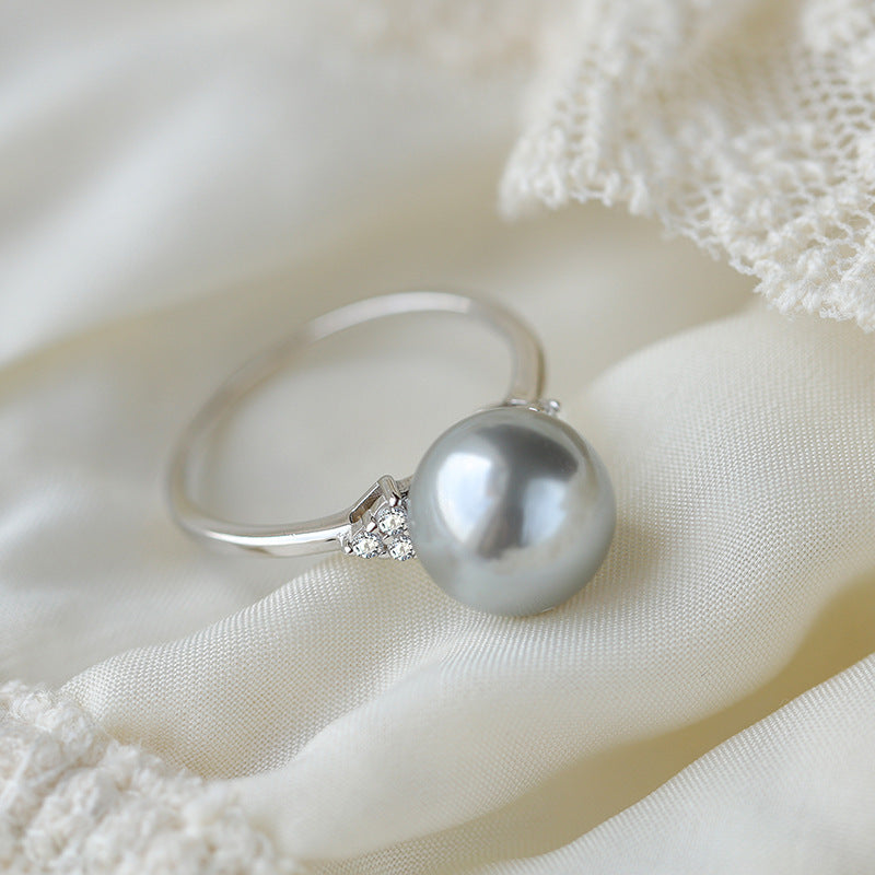 Wholesale  Silver Grey White Pearl Ring S925 Sterling Silver Ring
