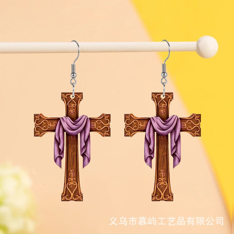 Wholesale Purple dangling cross earrings
