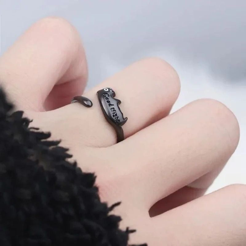 Wholesale Good morning and good night letters black and white cat ring