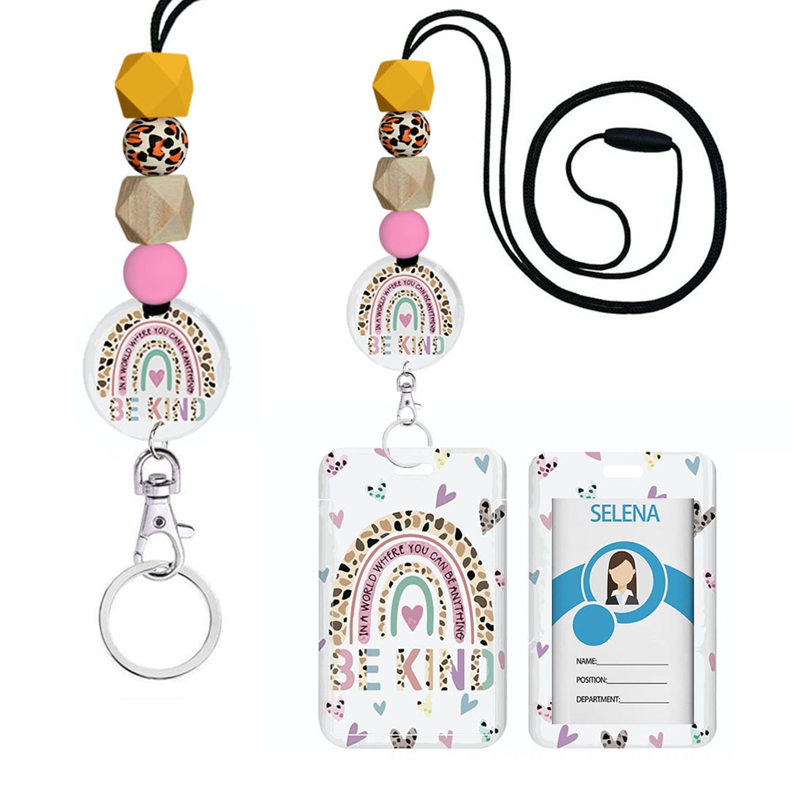 Wholesale Hand Painted Rainbow Printed Acrylic Beaded Badge Scroll Card Holder Keychain Badge Reels ACC-KC-ChiHai010