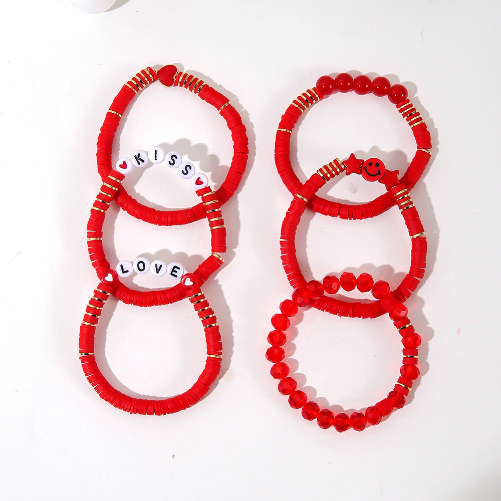 Wholesale Red Soft Clay Valentine's Day Bracelet Set
