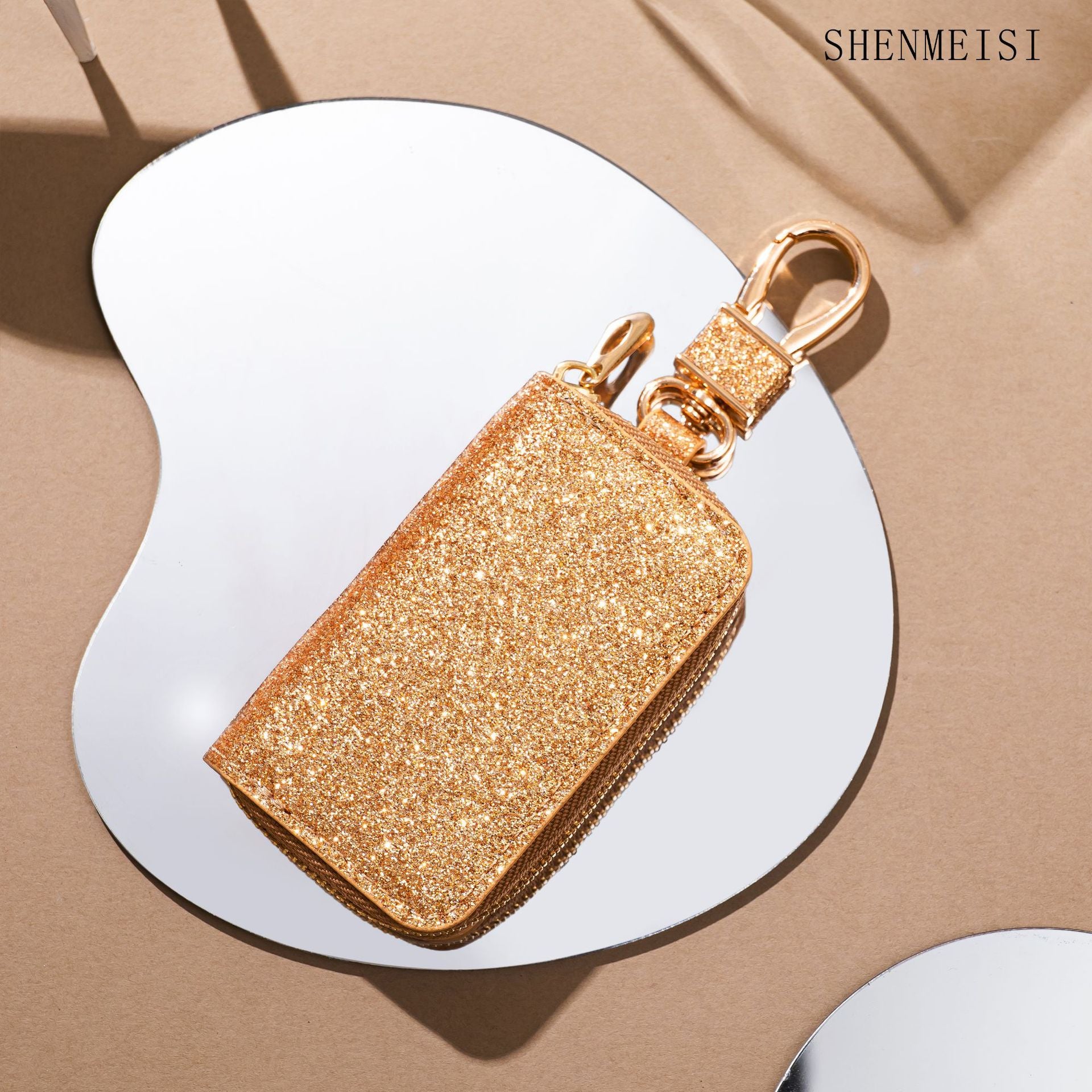 Wholesale Stylish Sequin Car Key Bag PU Leather Key Organizer Decorative Accessory For Men And Women