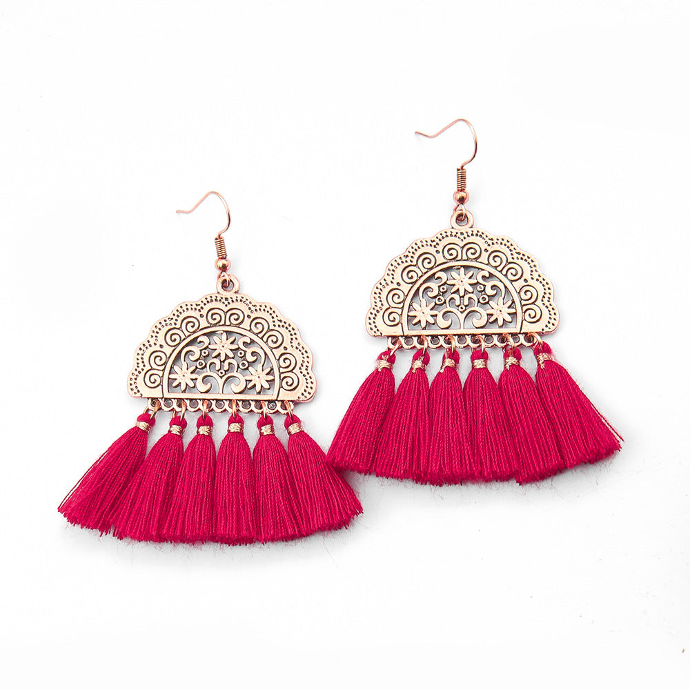 Wholesale Chinese Style Red Tassel Earrings Retro Medieval Festive Jewelry Accessory