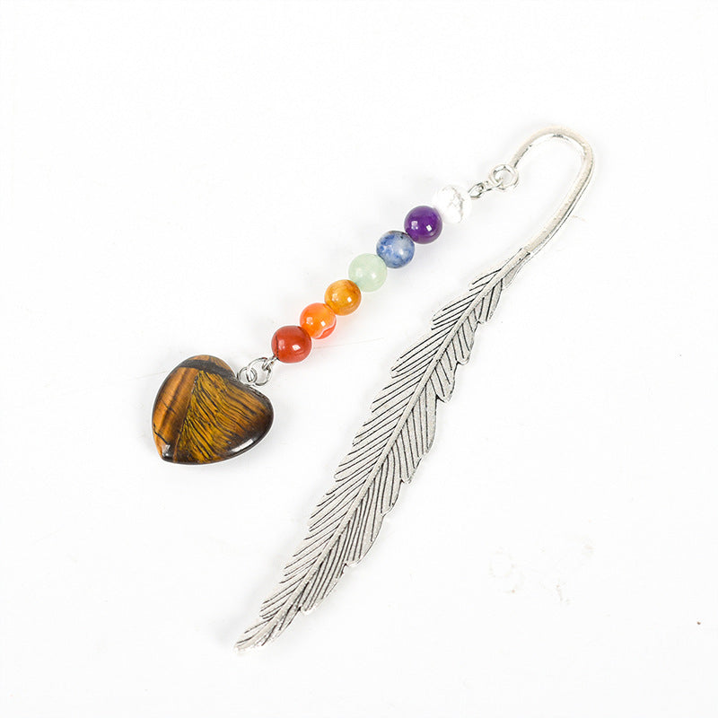 Wholesale Natural Stone Crystal Colorful Love Pendant Feather Metal Bookmark Pendant ACC-BM-ZhiSF001