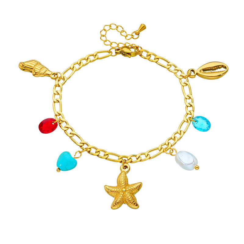 Wholesale  creative gold-plated tortoise dolphin starfish pendant stainless steel chain bracelet