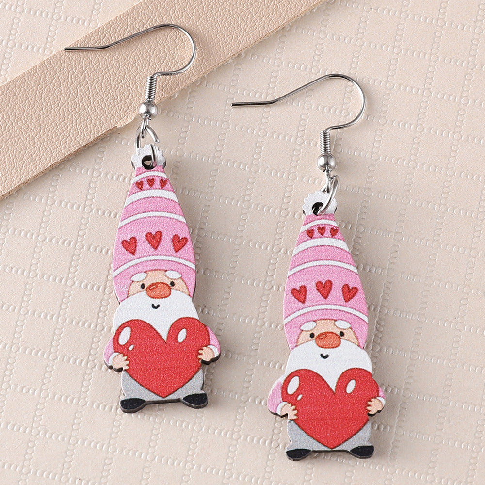 Wholesale Wooden Valentine' s Day Heart-Shaped Dwarf Earrings