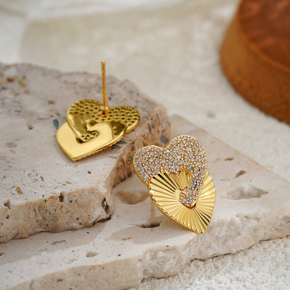 Wholesale  18K gold micro inlaid zircon love earrings