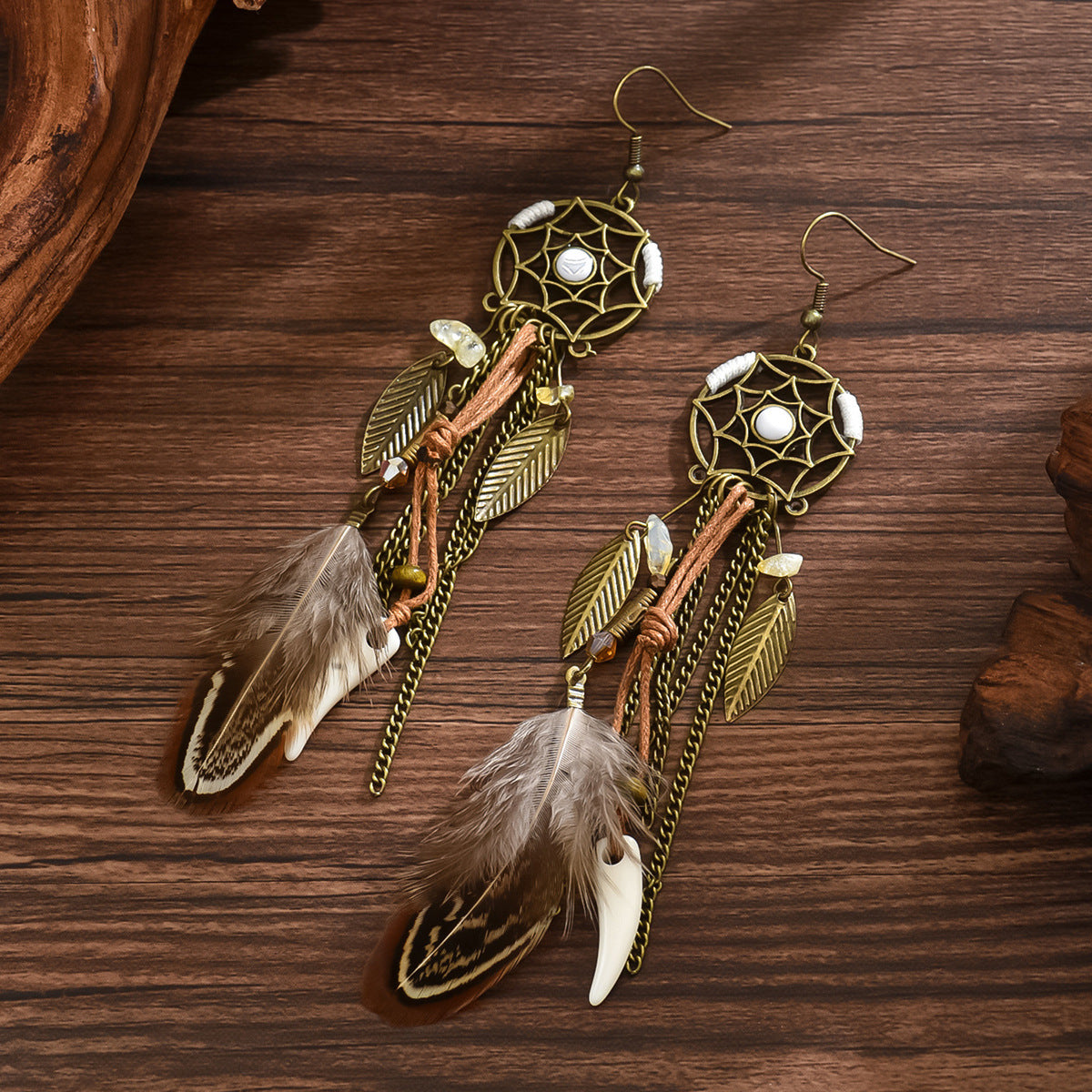 Wholesale American Independence Day Dream Catcher Feather Leaves Earrings ACC-ES-MT008