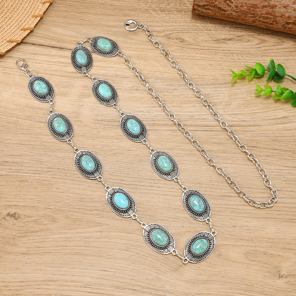 Wholesale Metal Bohemian style turquoise women' s waist chain