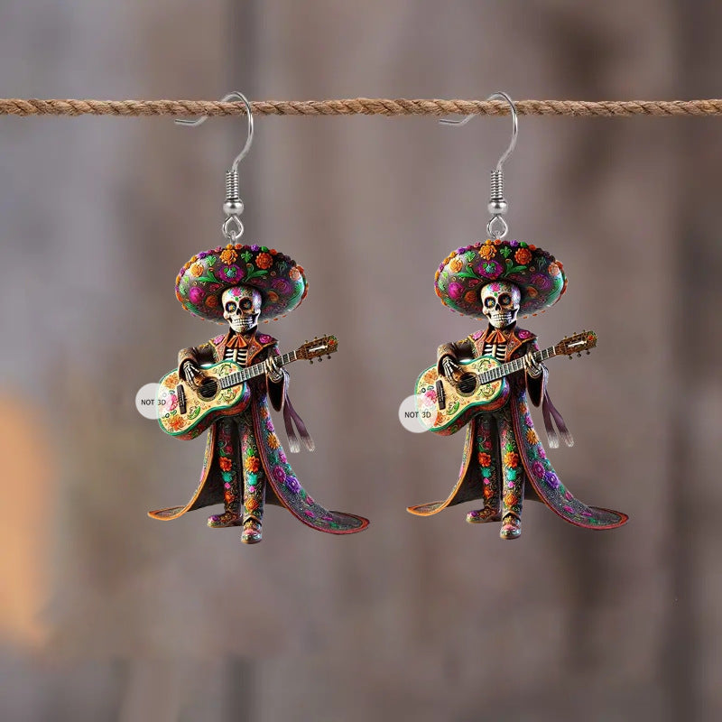 Wholesale Mexican style guitar skeleton acrylic earrings