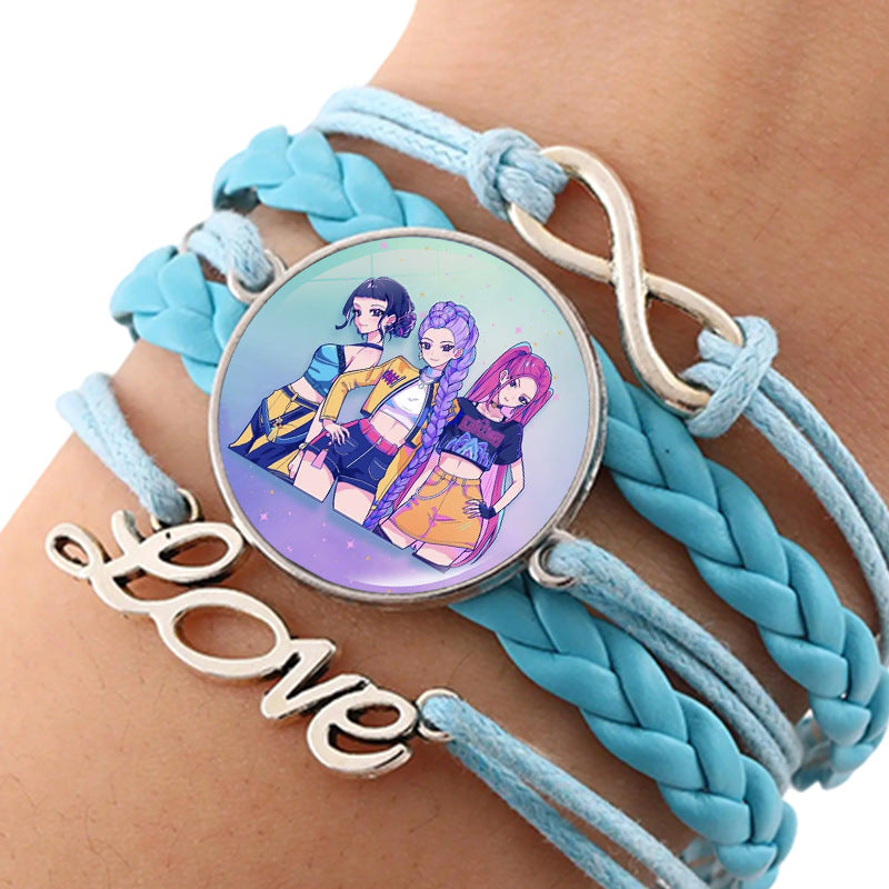 Wholesale kpop anime leather multi-layer blue braided hand jewelry