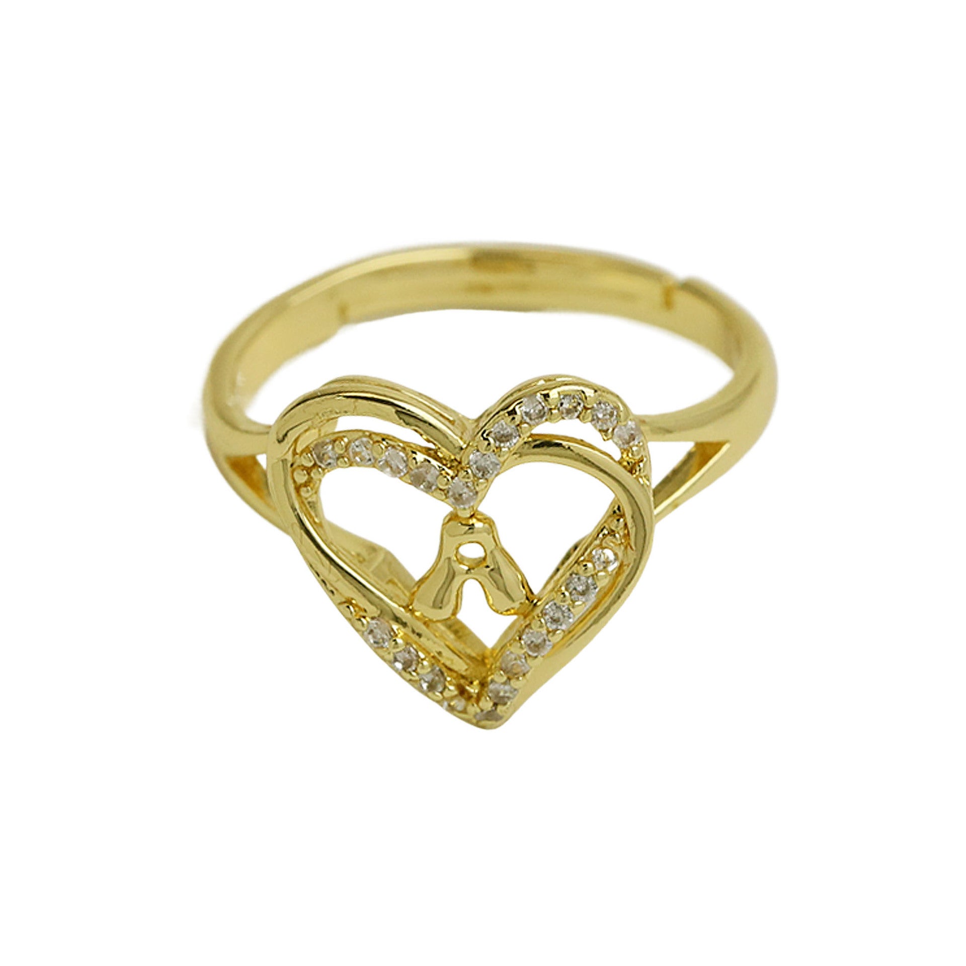 Wholesale  gold love heart-shaped 26 English letters open heart fashion  ring
