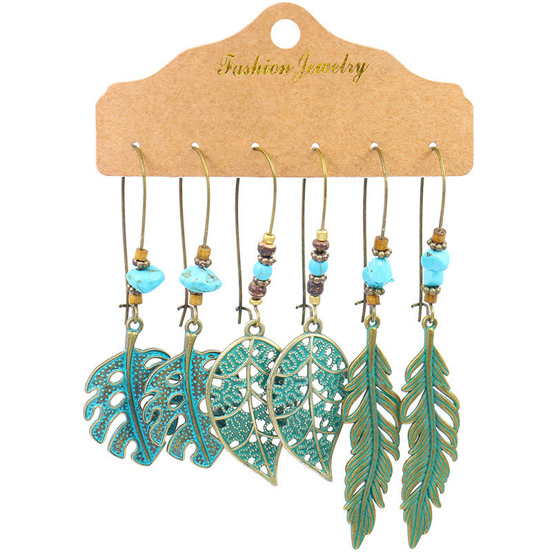 Wholesale Bohemian Style Turquoise Tassel Earrings Set 3 Pairs Fashion Jewelry Accessory