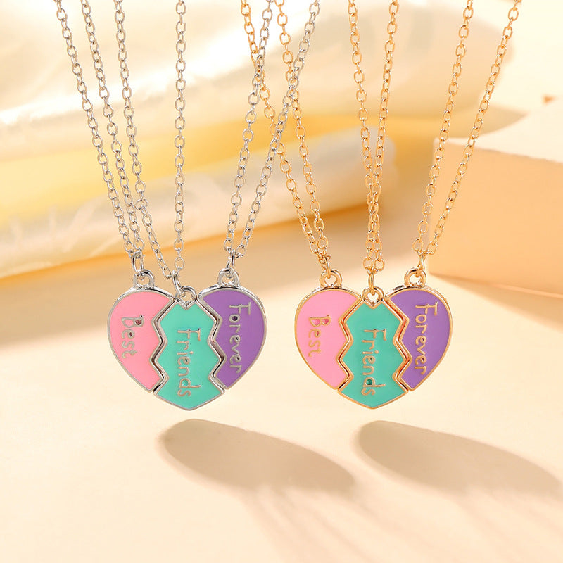 Wholesale  fashion personality best friends love stitching  pendant set chain necklace