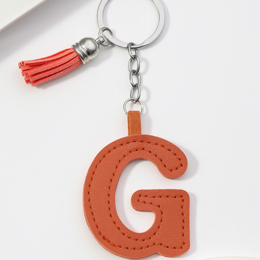 Wholesale PU leather 26 English letters colorful cowhide tassel keychain