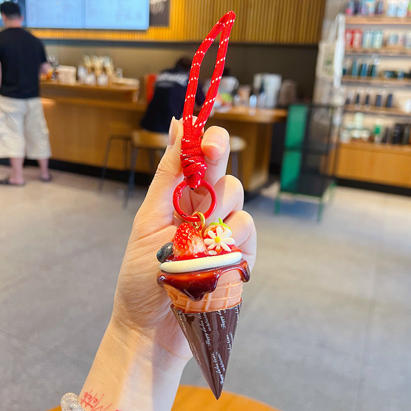 Wholesale Simulated Ice Cream Cone Keychain,  Chic Decorative Bag Charm Gift