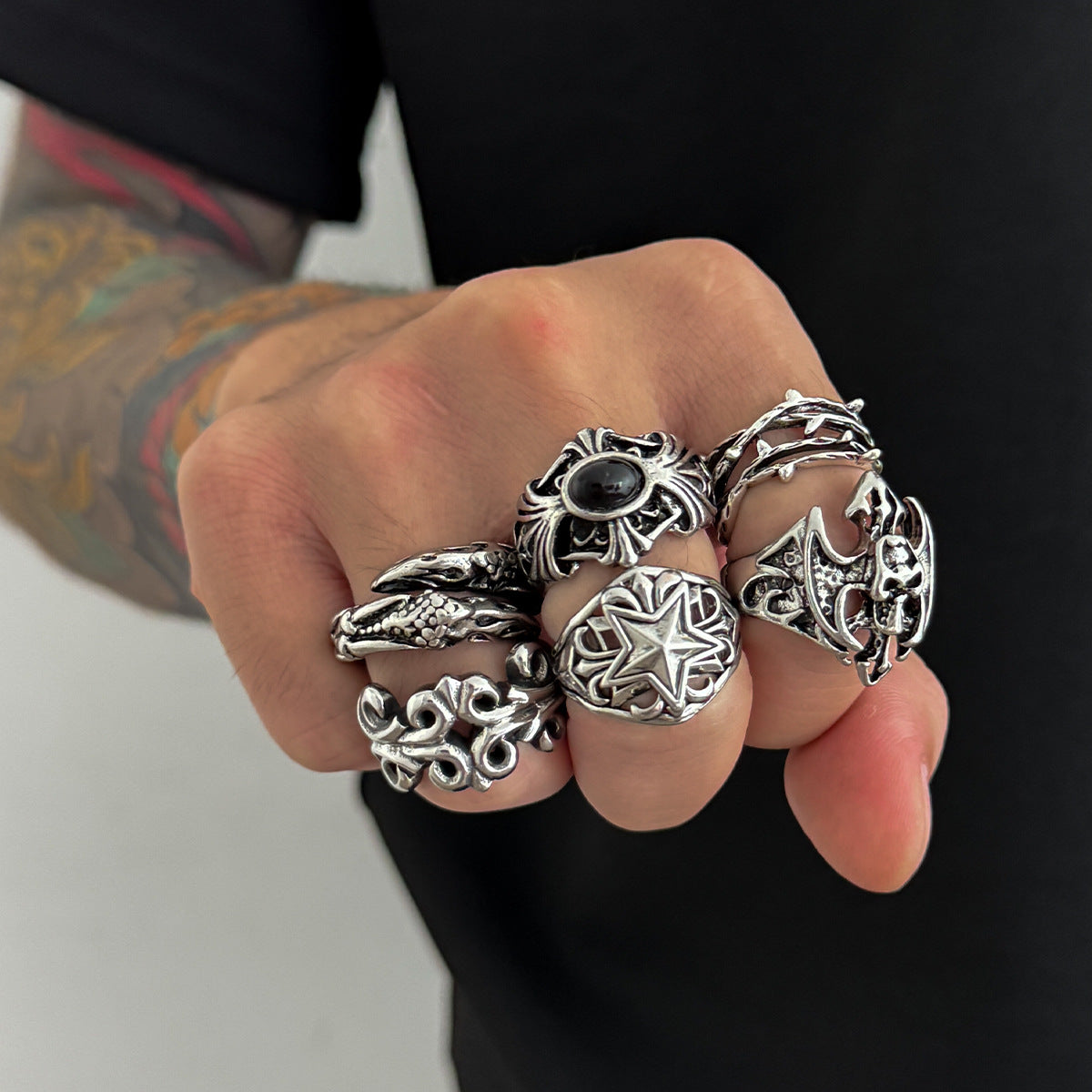 Wholesale Alloy Skull Ring Set Punk Gothic Jewelry Accessory for Men Hip Hop Style