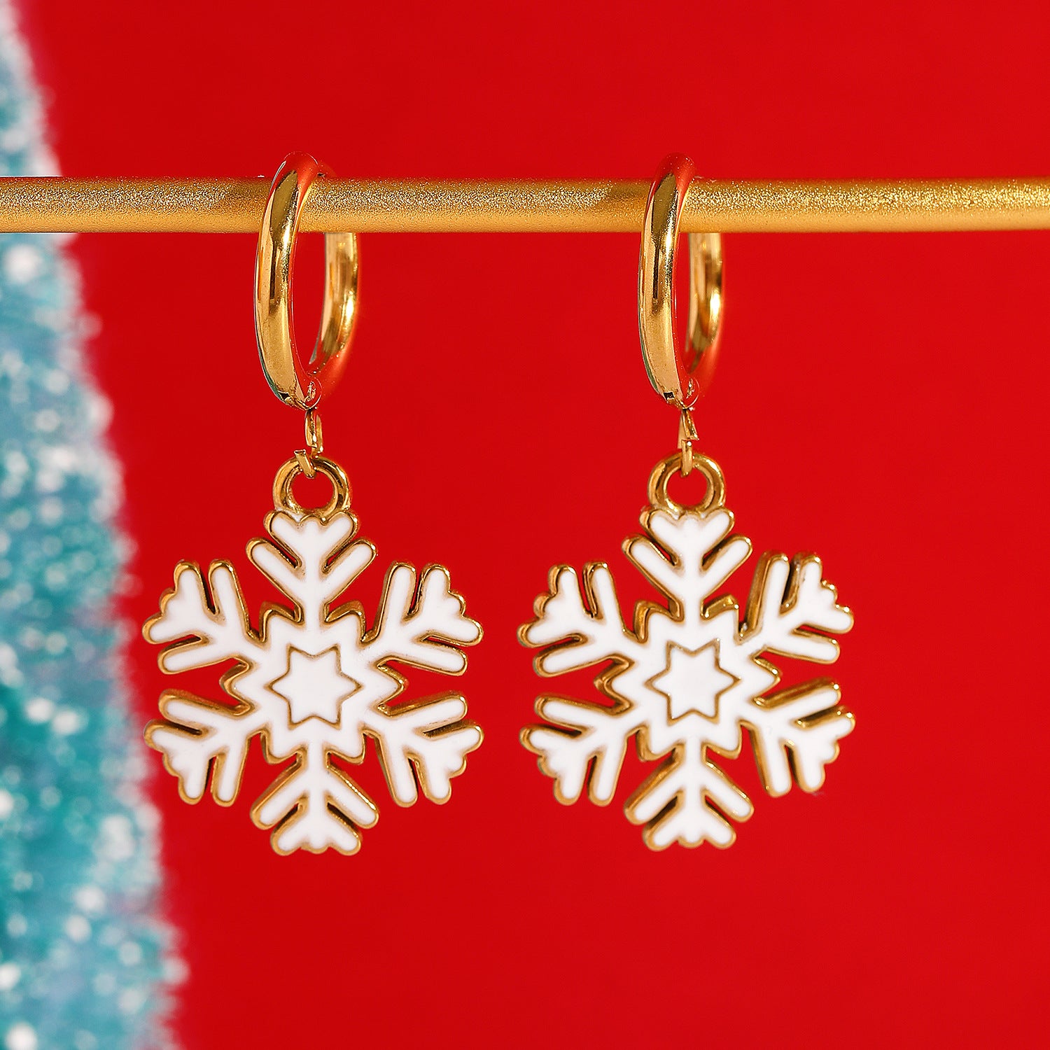Wholesale Christmas Snowflake Earrings Stainless Steel Electroplated Jewelry Accessory for Gift and Boutique Resale