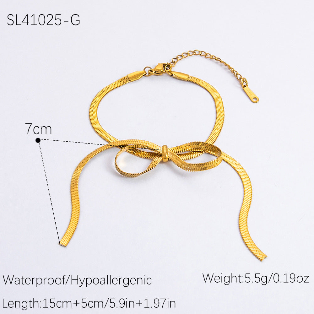 Wholesale 18K Gold Stainless Steel Bow Pearl Necklace Bracelet Set ACC-NE-YuHui009