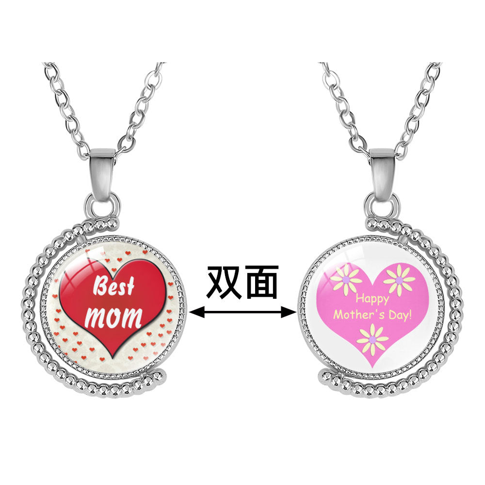 Wholesale  double-sided rotatable crystal pendant necklace mother's day necklace