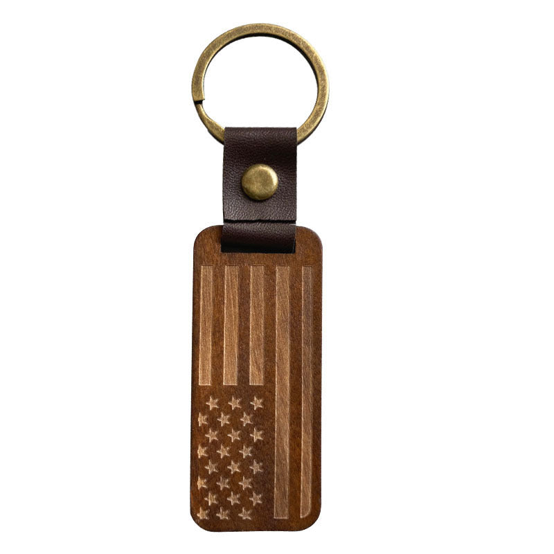 Wholesale MOM Mother's Day Gift DAD American Flag Vintage Wood Leather Keychain ACC-KC-HY015