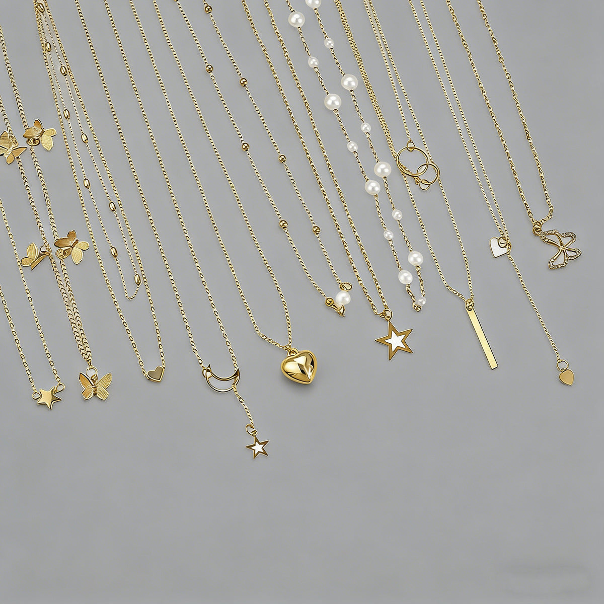 Wholesale Butterfly Heart Pendant Layered Necklace Set Gold Tone Fashion Jewelry Accessory Gift For Women Boutique Resale
