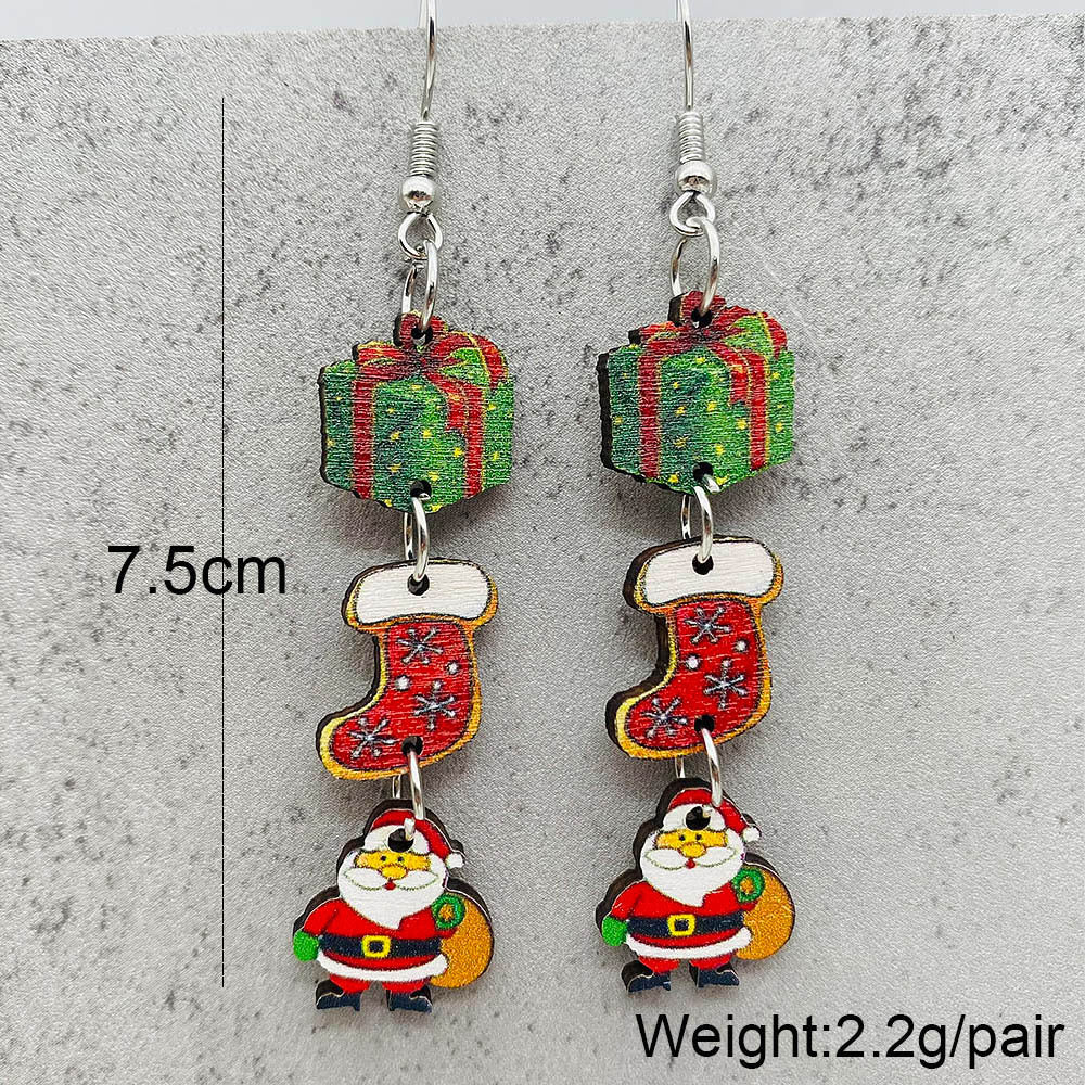 Wholesale Christmas Snowman Santa Claus Gift Wood Earrings ACC-ES-ChenY076