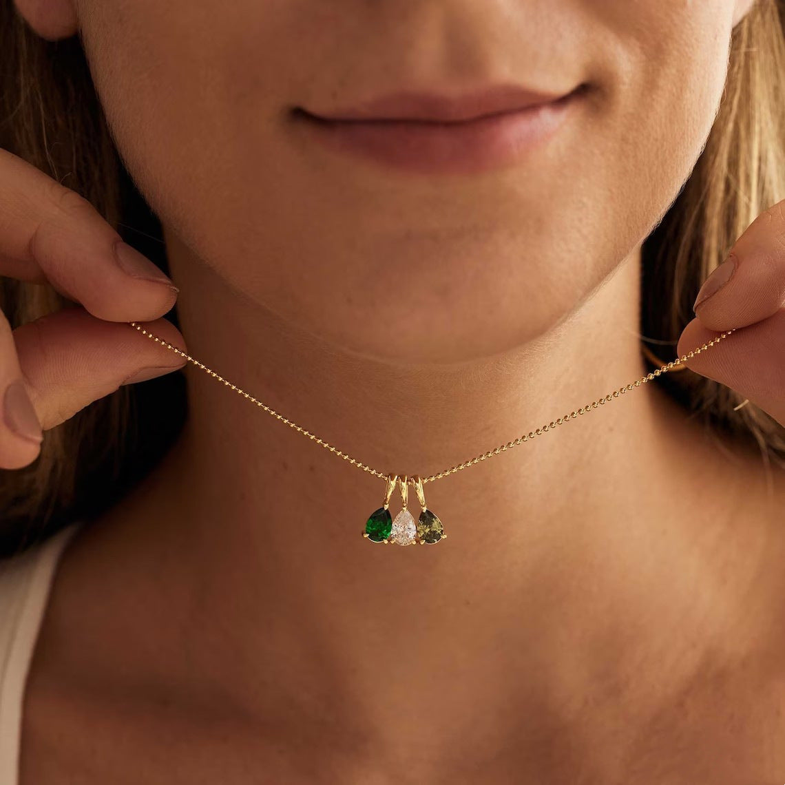 Wholesale titanium steel DIY accessories 12 birthstone necklace 12 birthstone water drop pendant