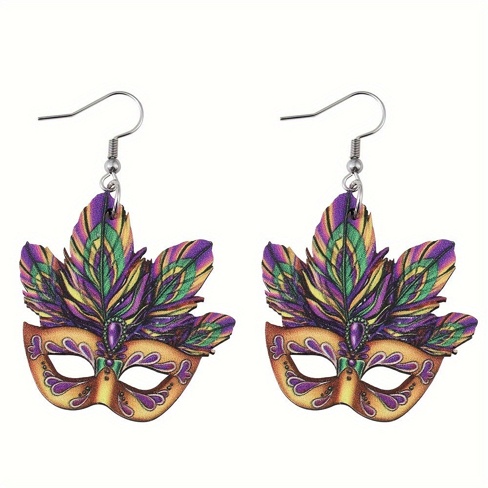 Wholesale colorful exaggerated mask hollow wooden earrings