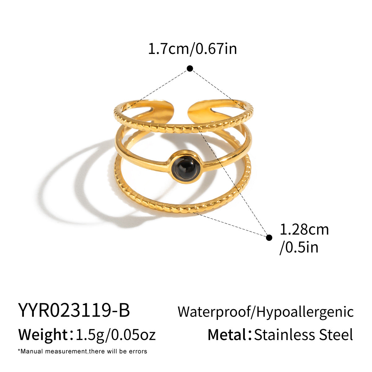 Wholesale Geometric Natural Stone Stainless Steel Open Ring Adjustable 18K Gold Plated Jewelry Accessory For Women Boutique Resale