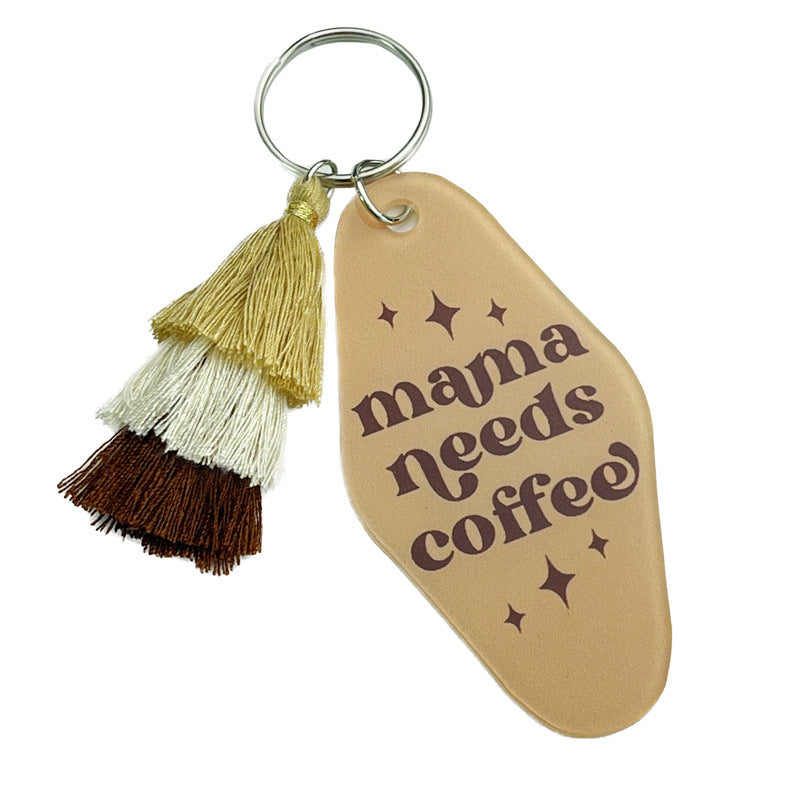 Wholesale 2pcs/pack Mother's Day Acrylic Keychain Nurse Mother Coffee Three-layer Colored Tassel Keychain ACC-KC-HY008