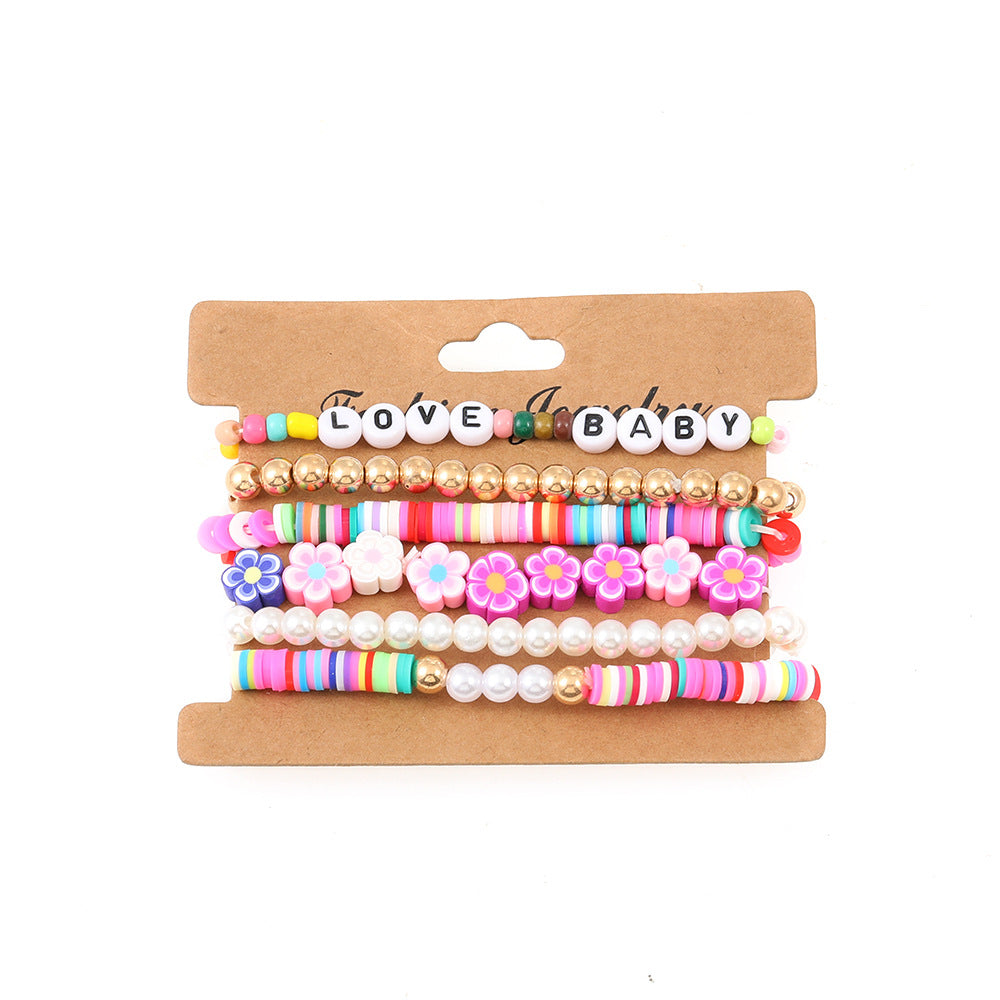 Wholesale Summer Colorful Soft Clay Pieces Smiling Face Beaded Elastic Bracelet Set ACC-BT-MY004