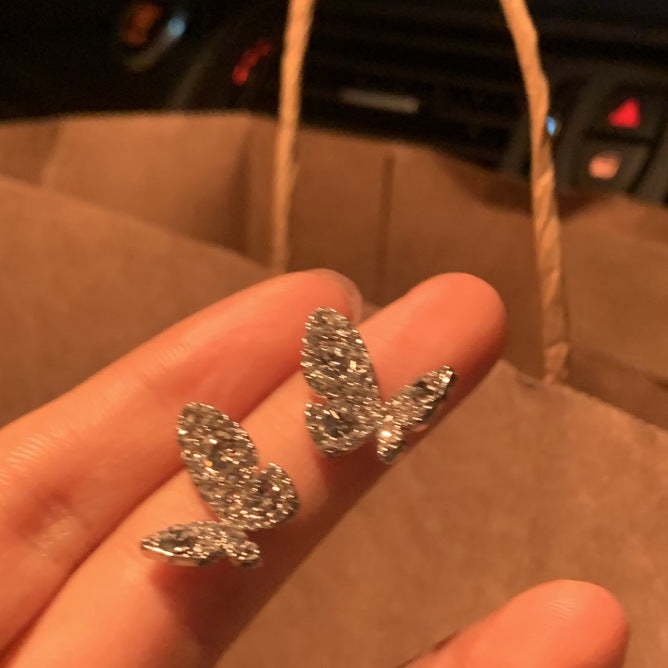 Wholesale S925 silver full diamond butterfly earrings