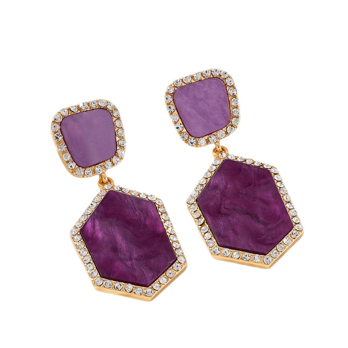 Wholesale Retro Double Layer Hexagon Resin Rhinestone Pendant Earrings Fashion Jewelry Accessory Party Gift Boutique Resale